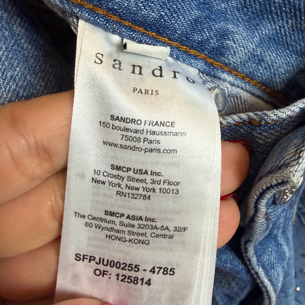 Sandro Paris Studded Denim Mini Skirt Y2K Crystal Embellished Size 3 - Picture 6 of 7